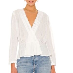 NWT PAIGE Nikola White Swiss Dot Peplum  Blouse Size S